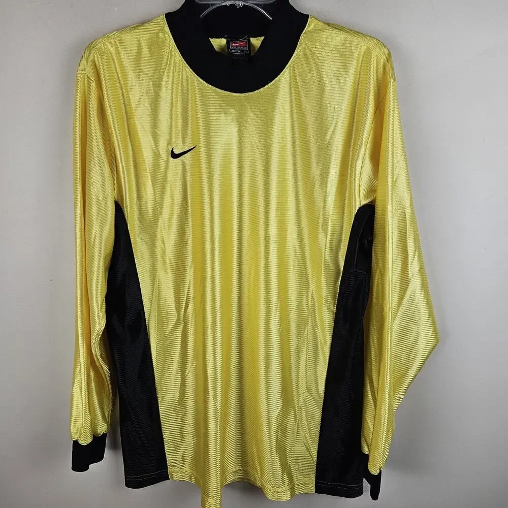 Vintage 90s Nike Soccer Jersey Men M Yellow Long Sleeve Goalkeeper Made In USA